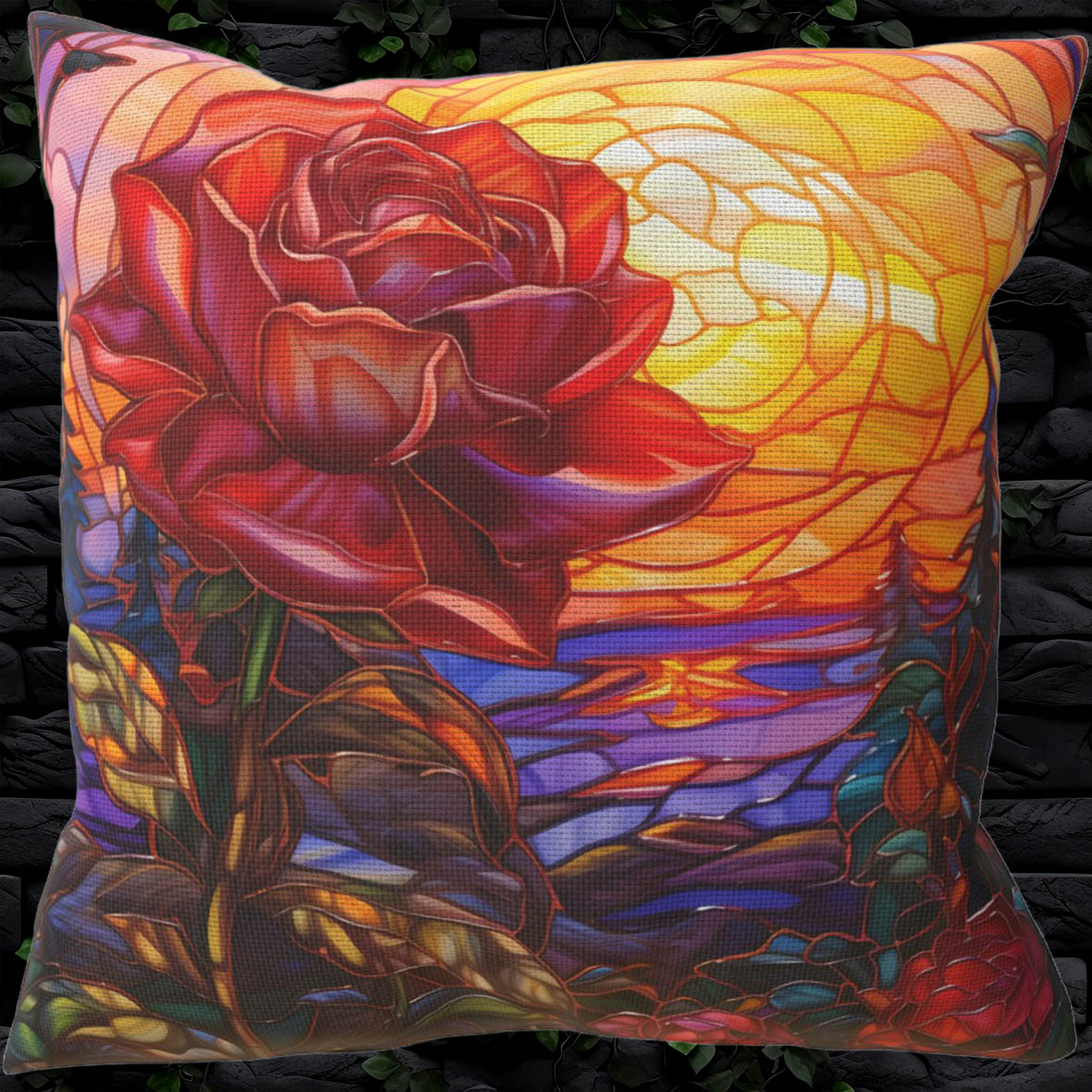 Beauty At Sunset, Stained Glass Window Effect Cushion