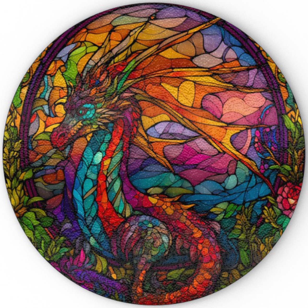 Magical Wishing Dragon (Stained Window Effect) - Glass Chopping Board
