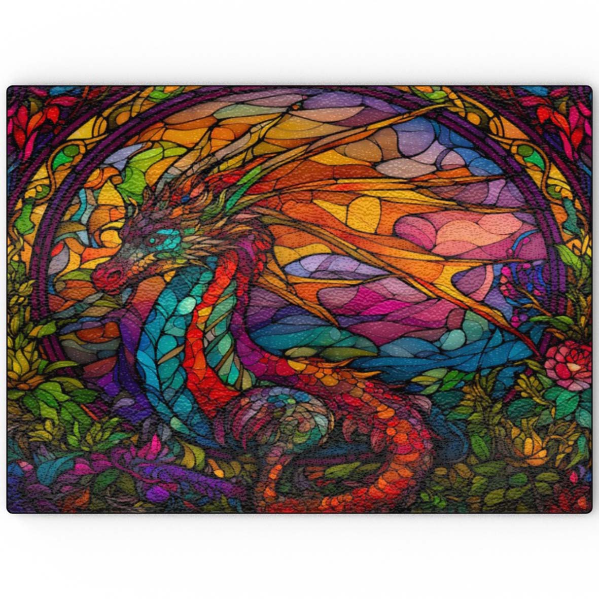 Magical Wishing Dragon (Stained Window Effect) - Glass Chopping Board