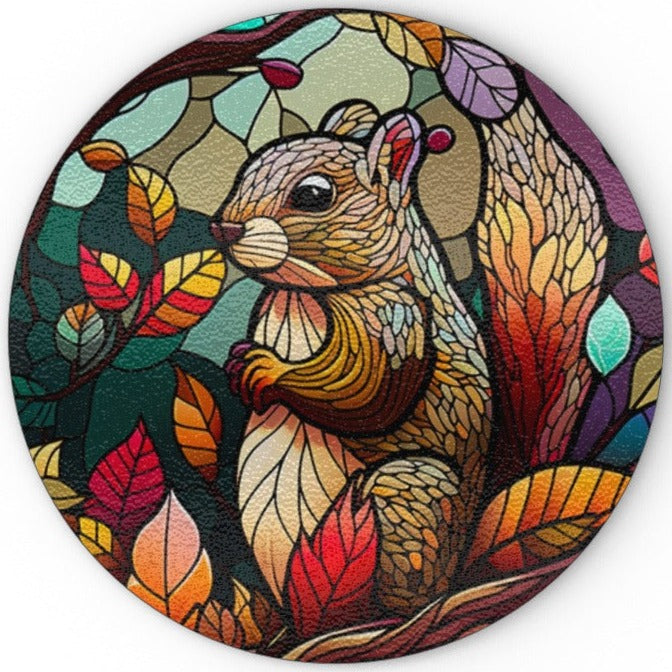 Squirrel in Autumn Stained Window Effect - Glass Chopping Board