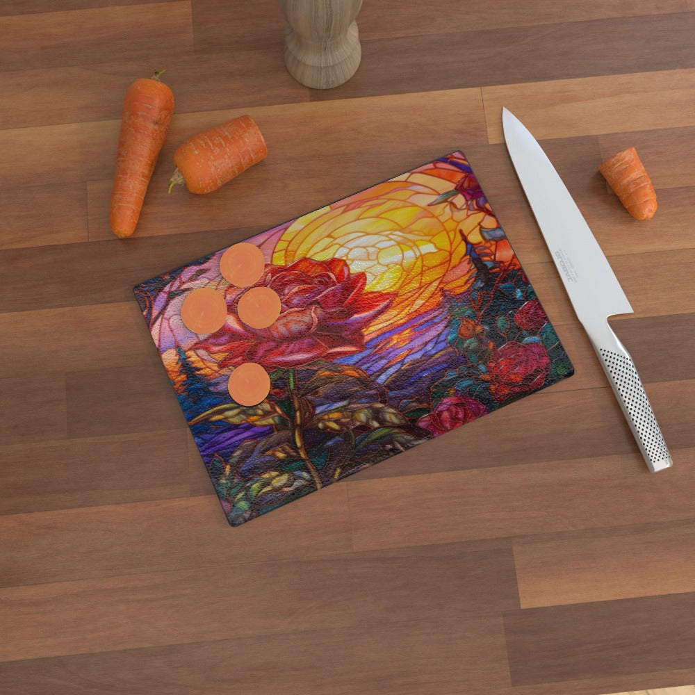 Beauty At Sunset Stained Window Effect - Glass Chopping Board