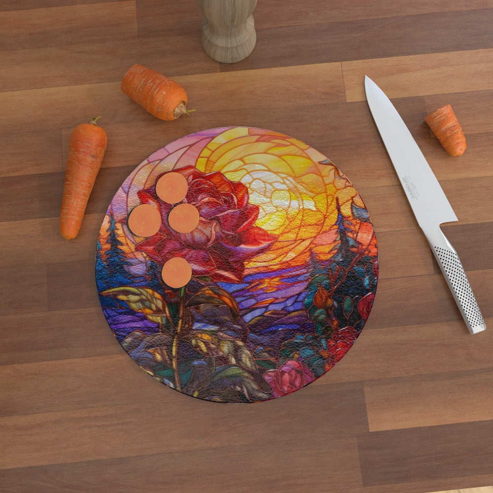 Beauty At Sunset Stained Window Effect - Glass Chopping Board
