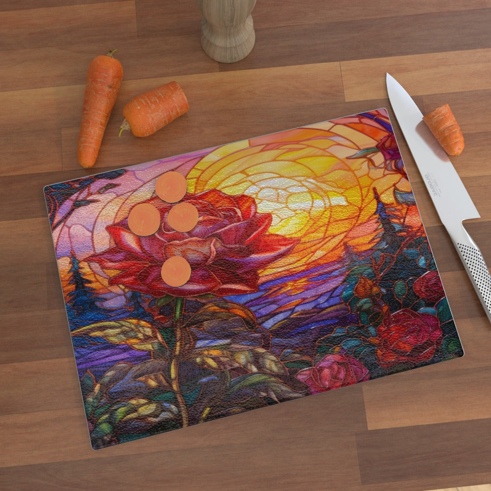 Beauty At Sunset Stained Window Effect - Glass Chopping Board
