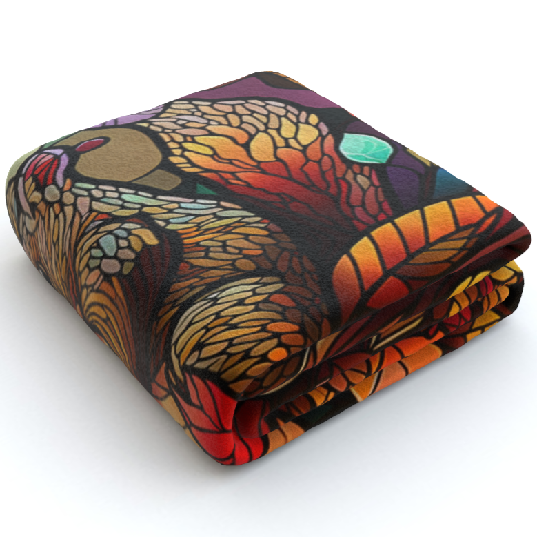 Squirrel in Autumn Stained Window Effect - Polar Fleece Blanket