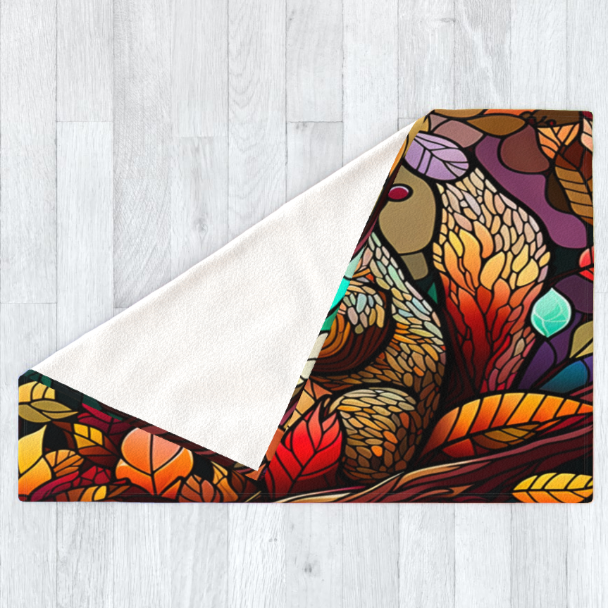 Squirrel in Autumn Stained Window Effect - Polar Fleece Blanket