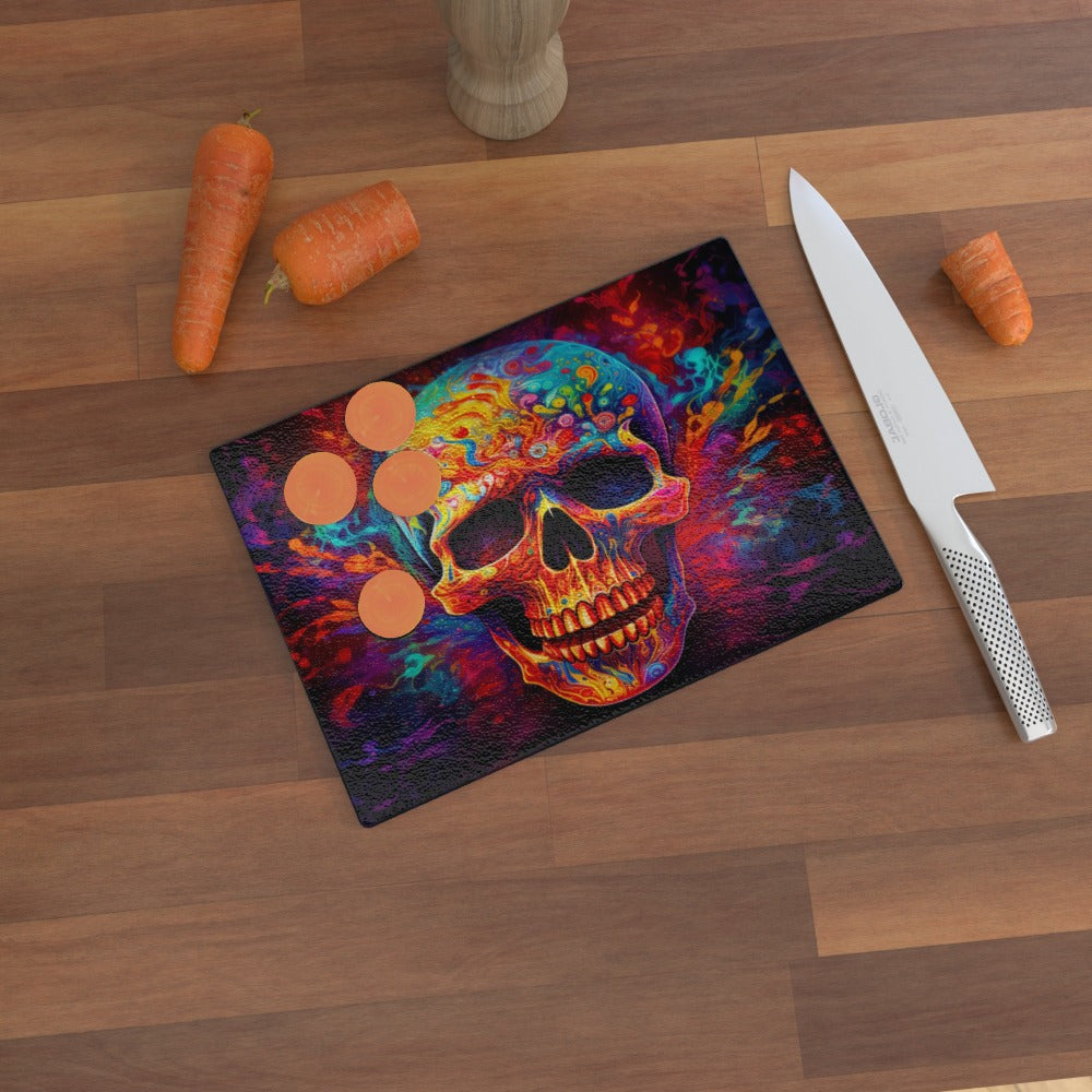 Psychedelic Trippy Skull - Glass Chopping Board
