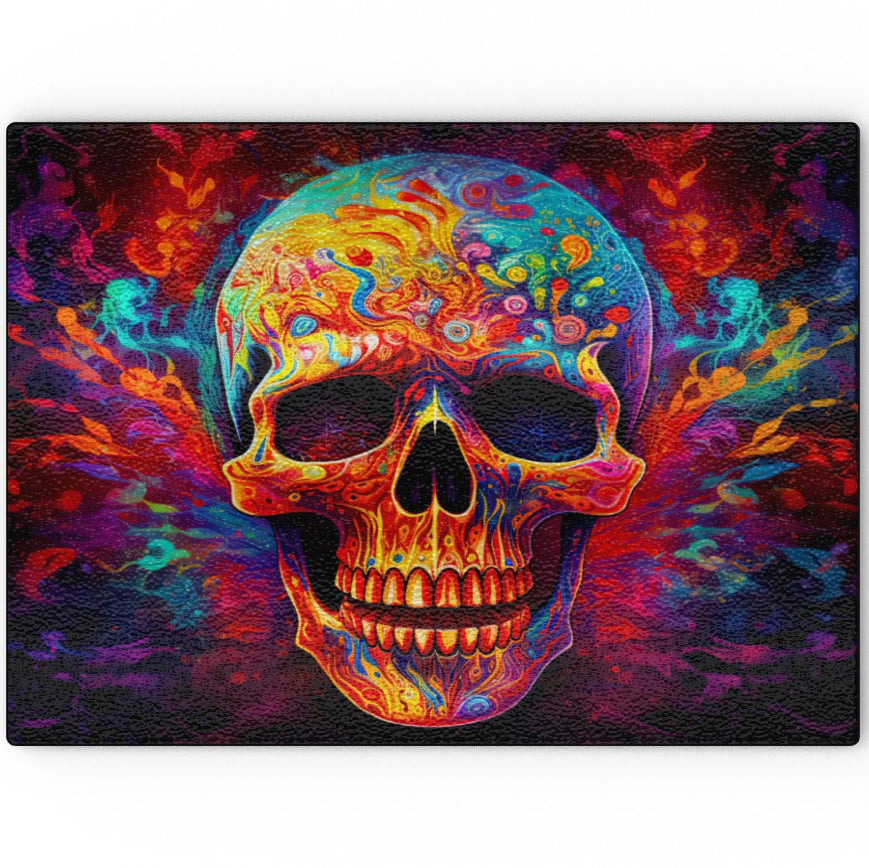 Psychedelic Trippy Skull - Glass Chopping Board