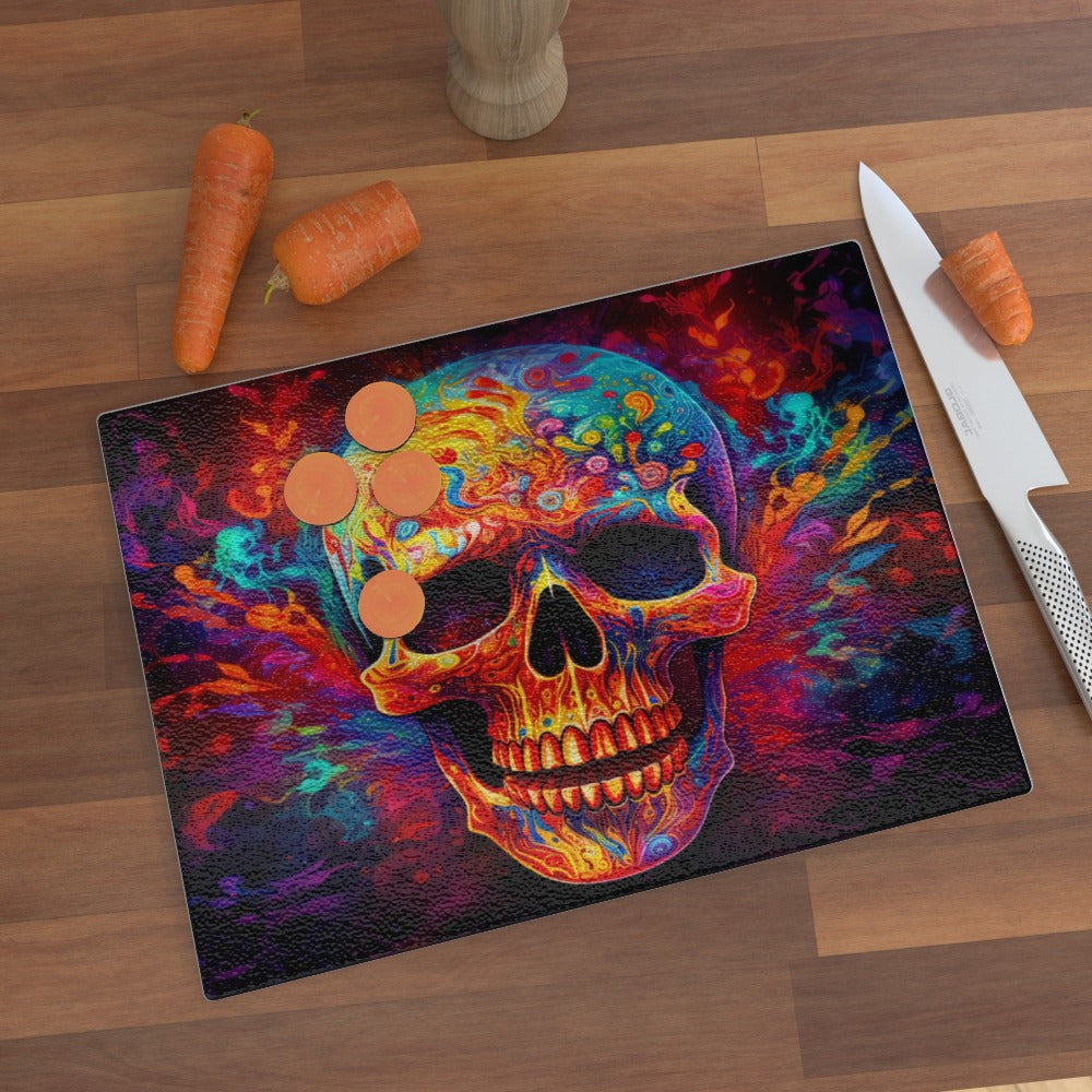 Psychedelic Trippy Skull - Glass Chopping Board