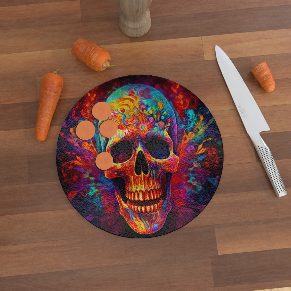 Psychedelic Trippy Skull - Glass Chopping Board