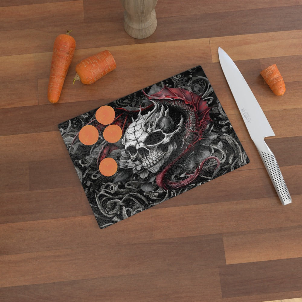 Skull With Dragon Spirit - Glass Chopping Board