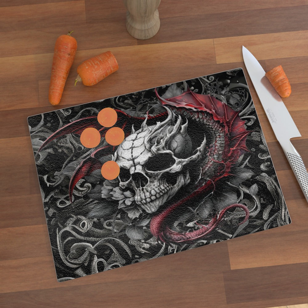 Skull With Dragon Spirit - Glass Chopping Board