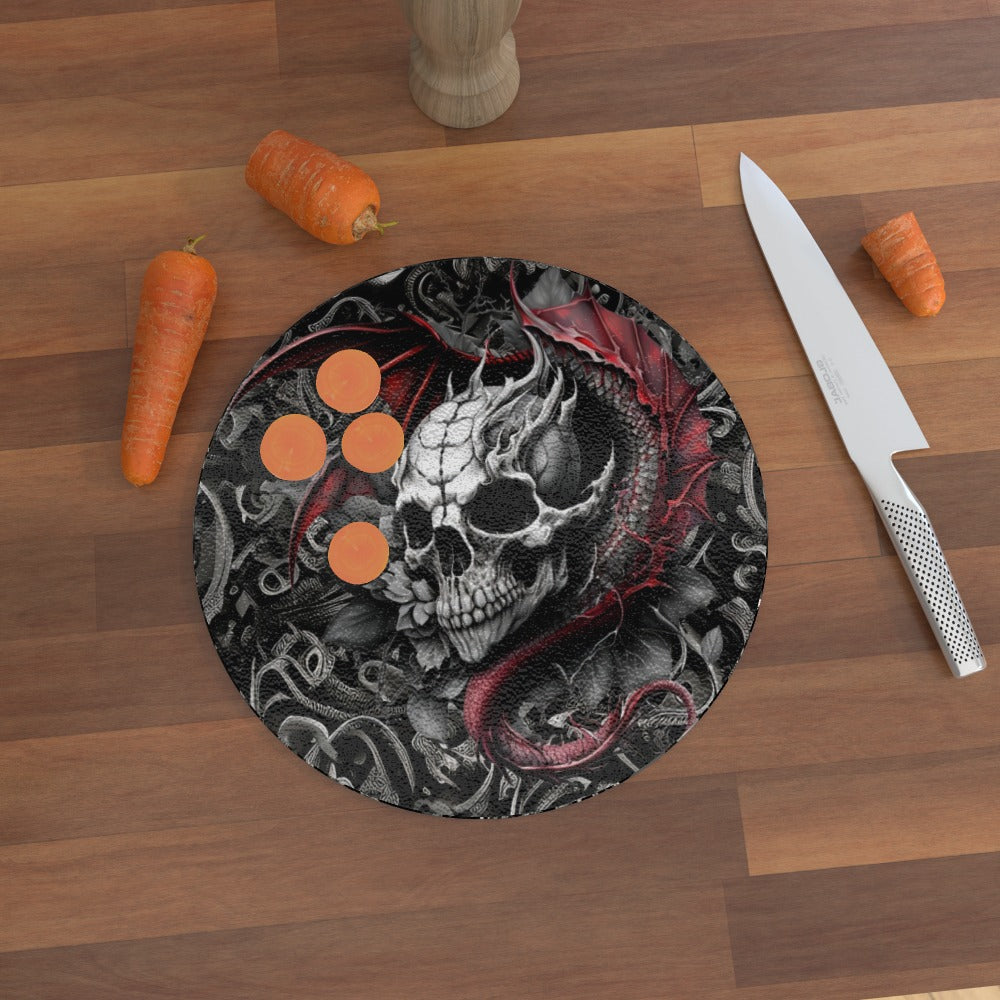 Skull With Dragon Spirit - Glass Chopping Board