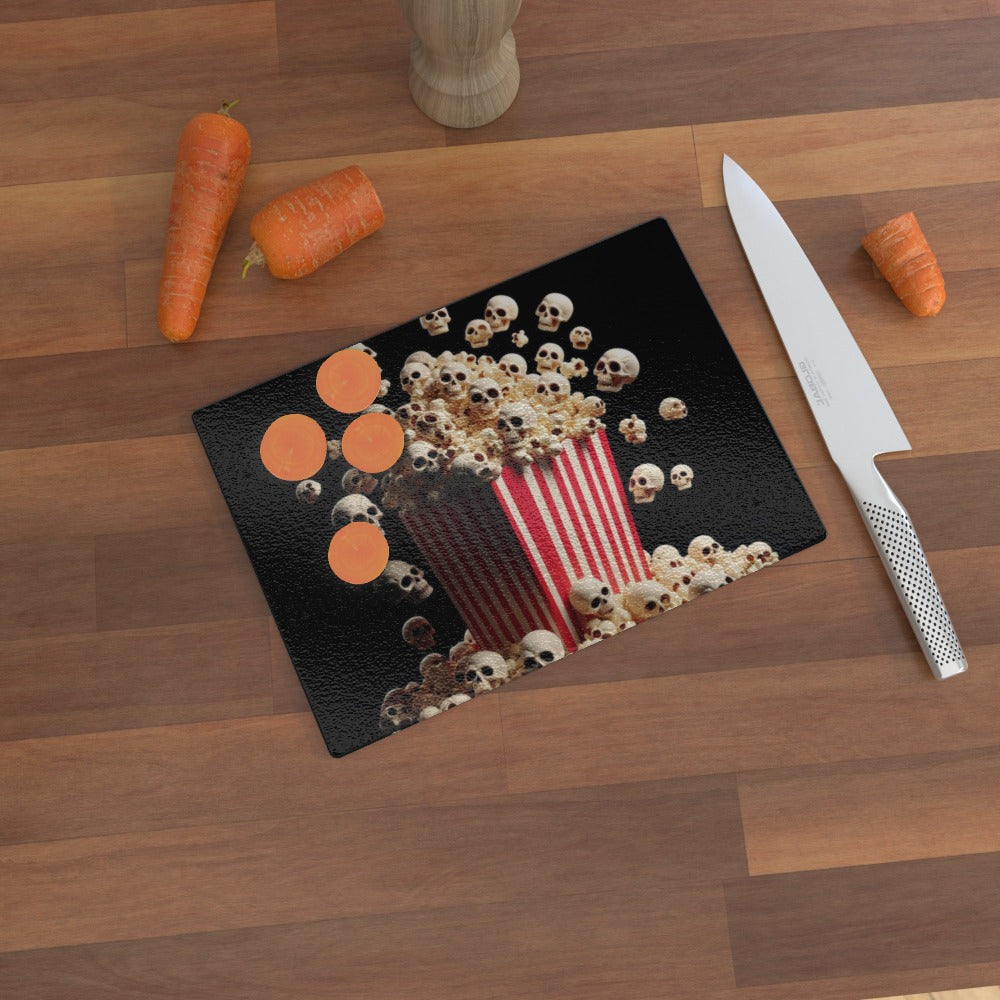 Horror Movie Popcorn - Glass Chopping Board