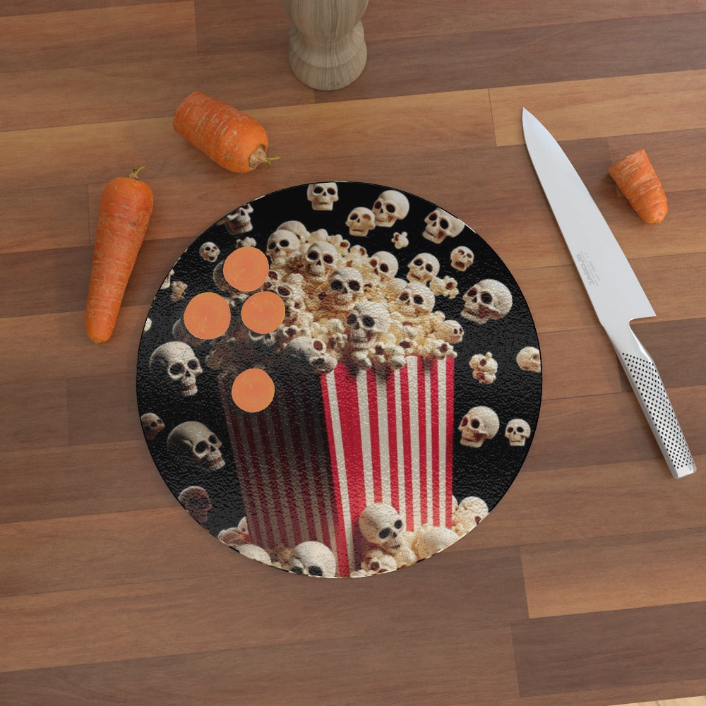 Horror Movie Popcorn - Glass Chopping Board