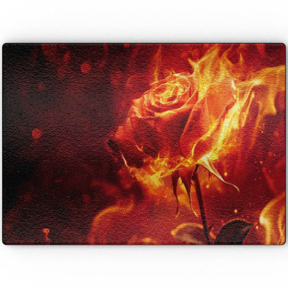 Flaming Rose Glass Chopping Board