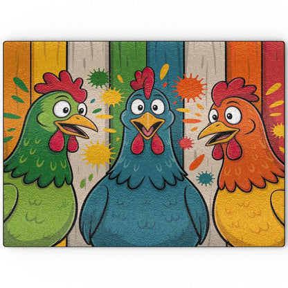Happy Chatty Chickens - Glass Chopping Board