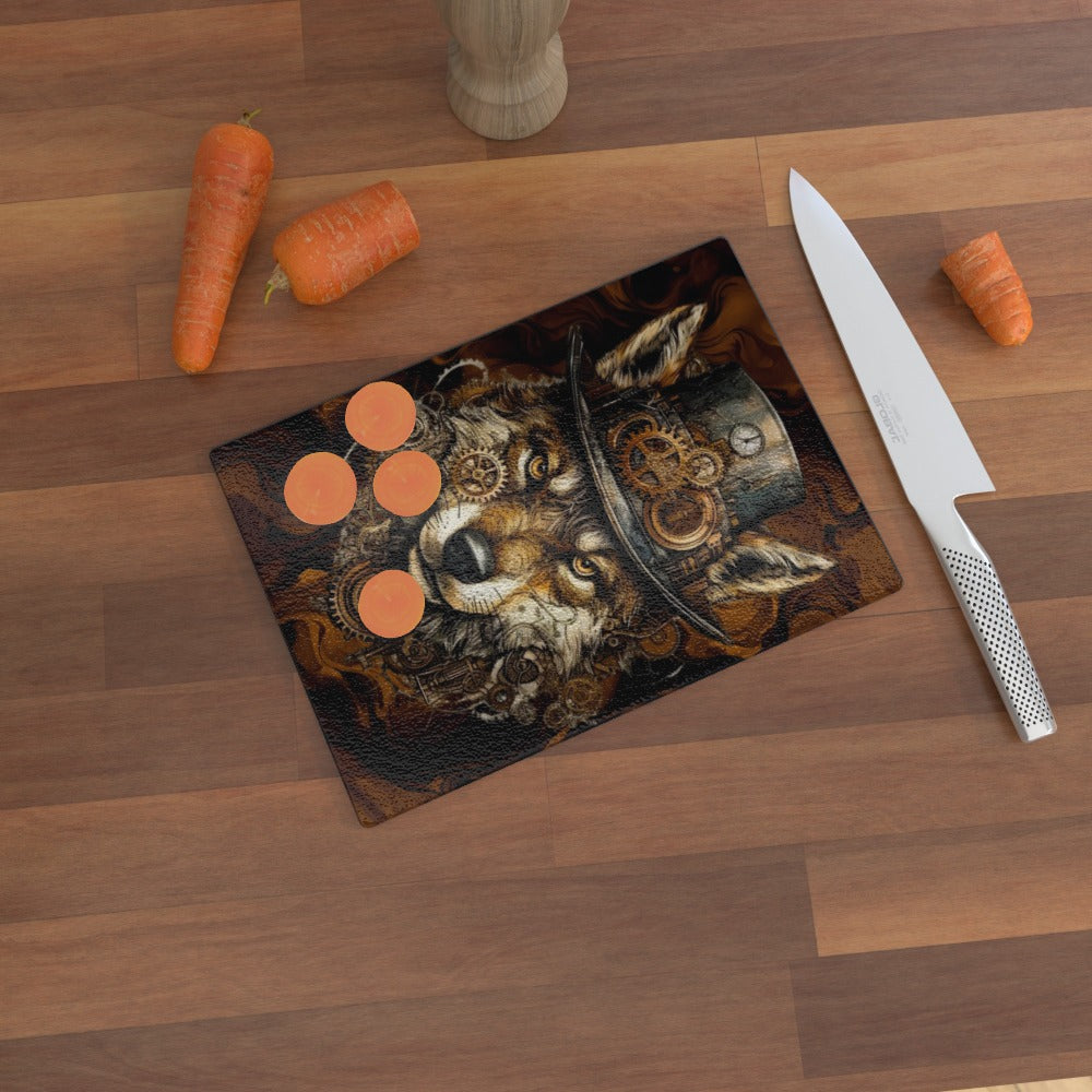 Steampunk Wolf - Glass Chopping Board