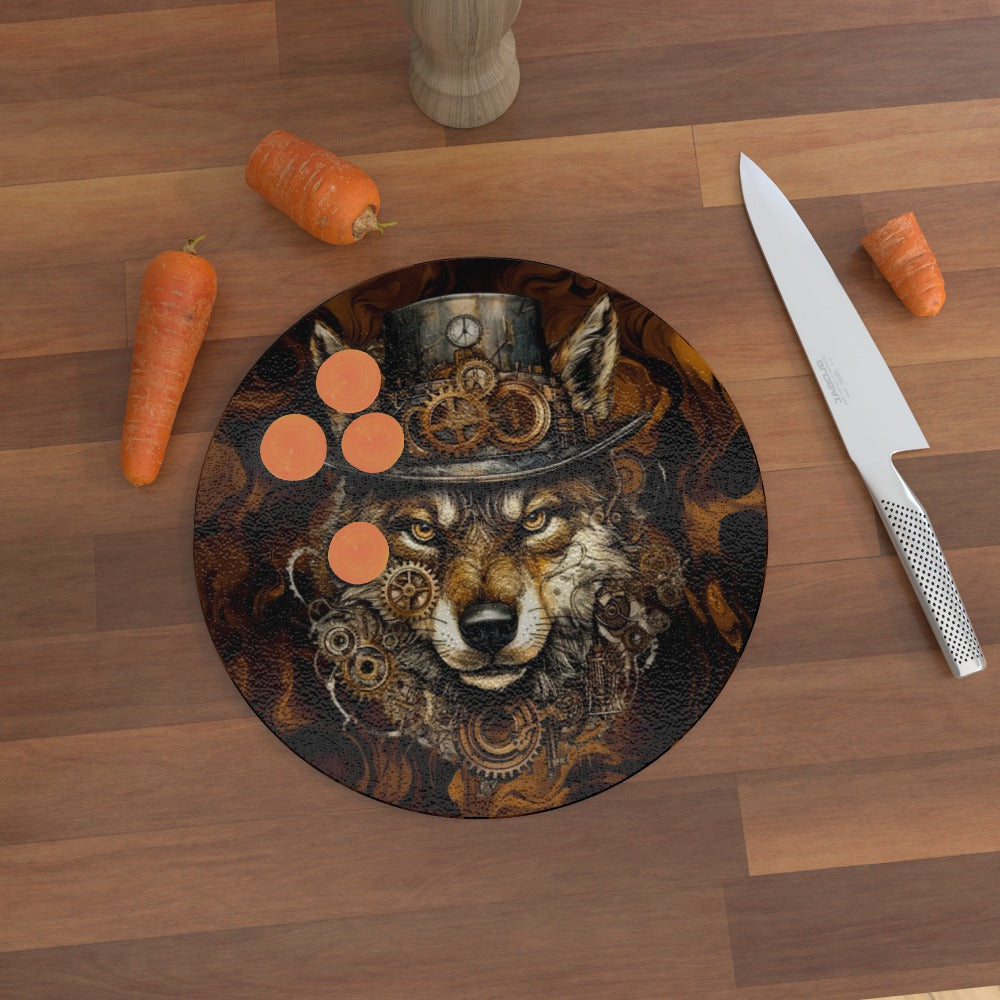 Steampunk Wolf - Glass Chopping Board