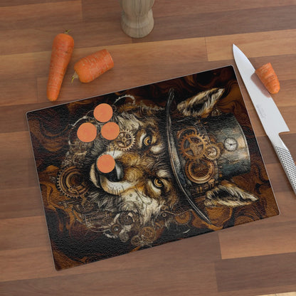 Steampunk Wolf - Glass Chopping Board