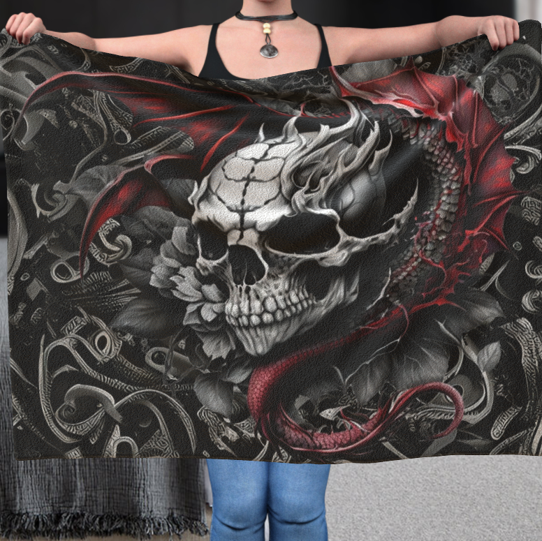 Skull With Dragon Spirit - Polar Fleece Blanket