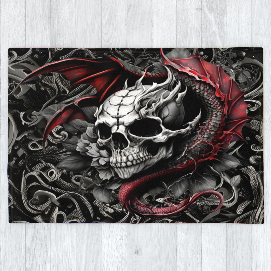 Skull With Dragon Spirit - Polar Fleece Blanket