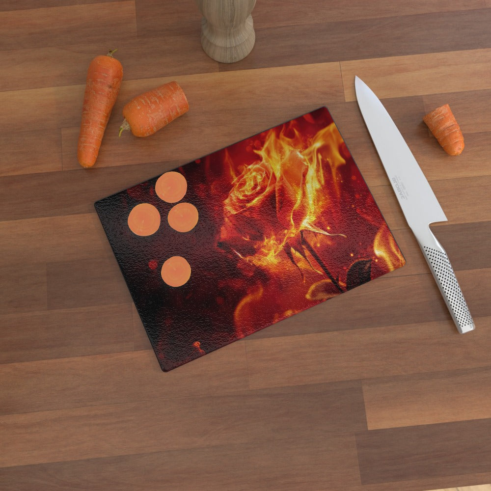 Flaming Rose Glass Chopping Board