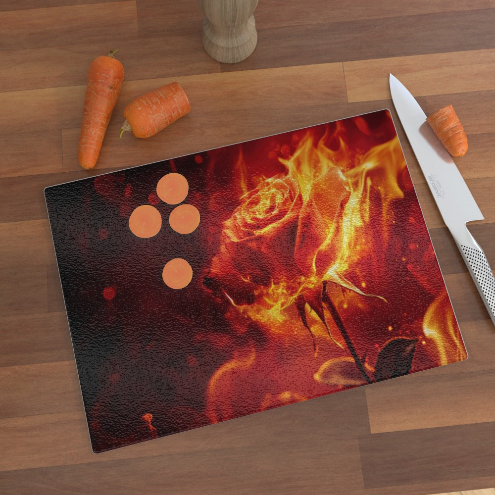 Flaming Rose Glass Chopping Board