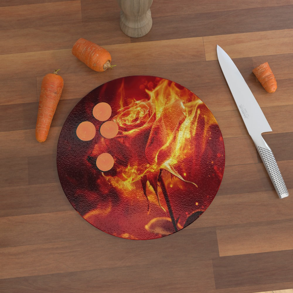 Flaming Rose Glass Chopping Board