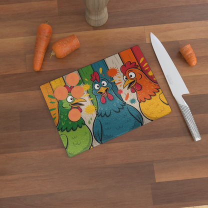 Happy Chatty Chickens - Glass Chopping Board