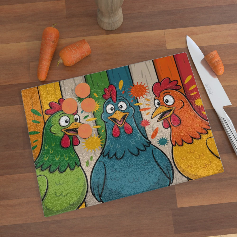 Happy Chatty Chickens - Glass Chopping Board