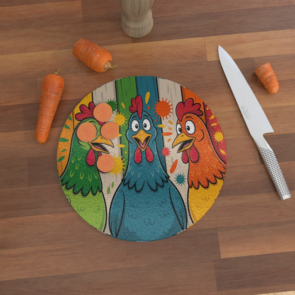 Happy Chatty Chickens - Glass Chopping Board